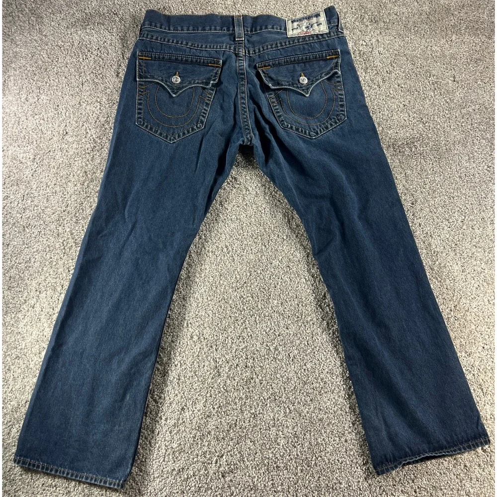 True Religion Straight Flap Jeans Mens 38 Dark Wash Blue Denim